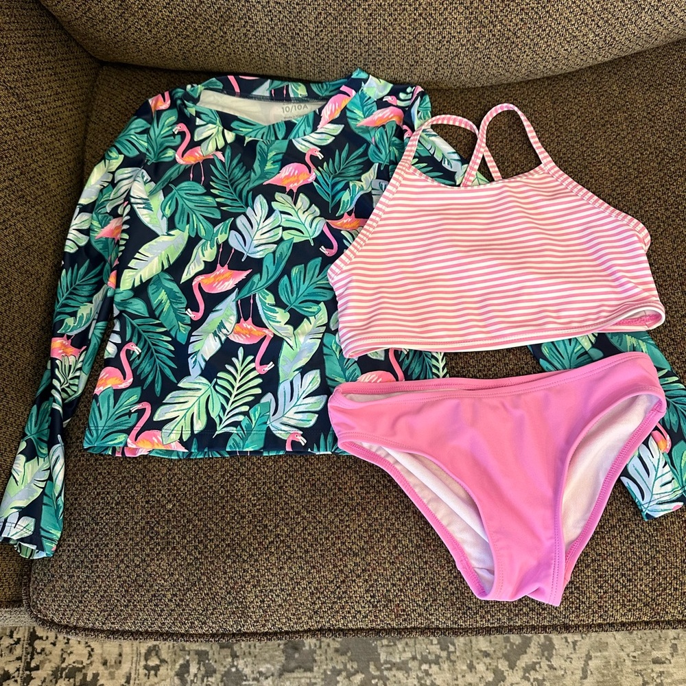 Carters Flamingo and Striped Kids Swim Set